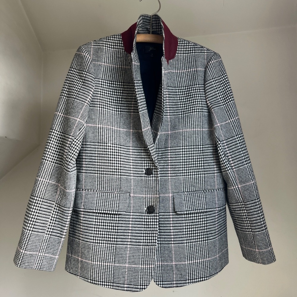 J.Crew Boyfriend Blazer Italian Wool Plaid Size 8 Glen Check Tailored Oversized